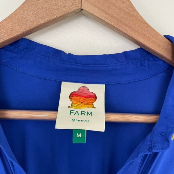 Farm Rio Cobalt Blue Knotted Waist Long Sleeve Midi Dress Size Medium - Picture 3 of 8